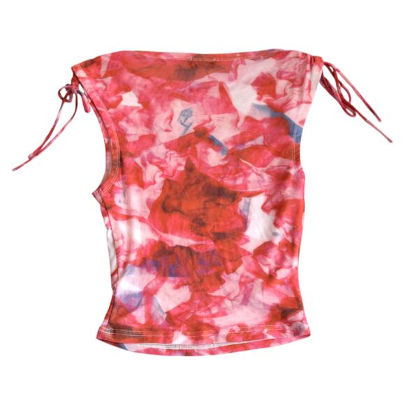 White Fox Red Abstract Mesh Tank Top Y2K Tie Shoulder Size M - Picture 3 of 4
